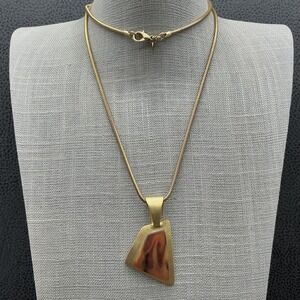 Noma Jean Modernist Necklace Gold Tone Snake Chain Brown Swirl Pendant 28 Inch
